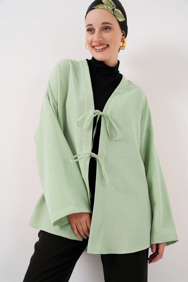 Keten Tesettür Kimono 5968 - E.Yeşil - BİGDART