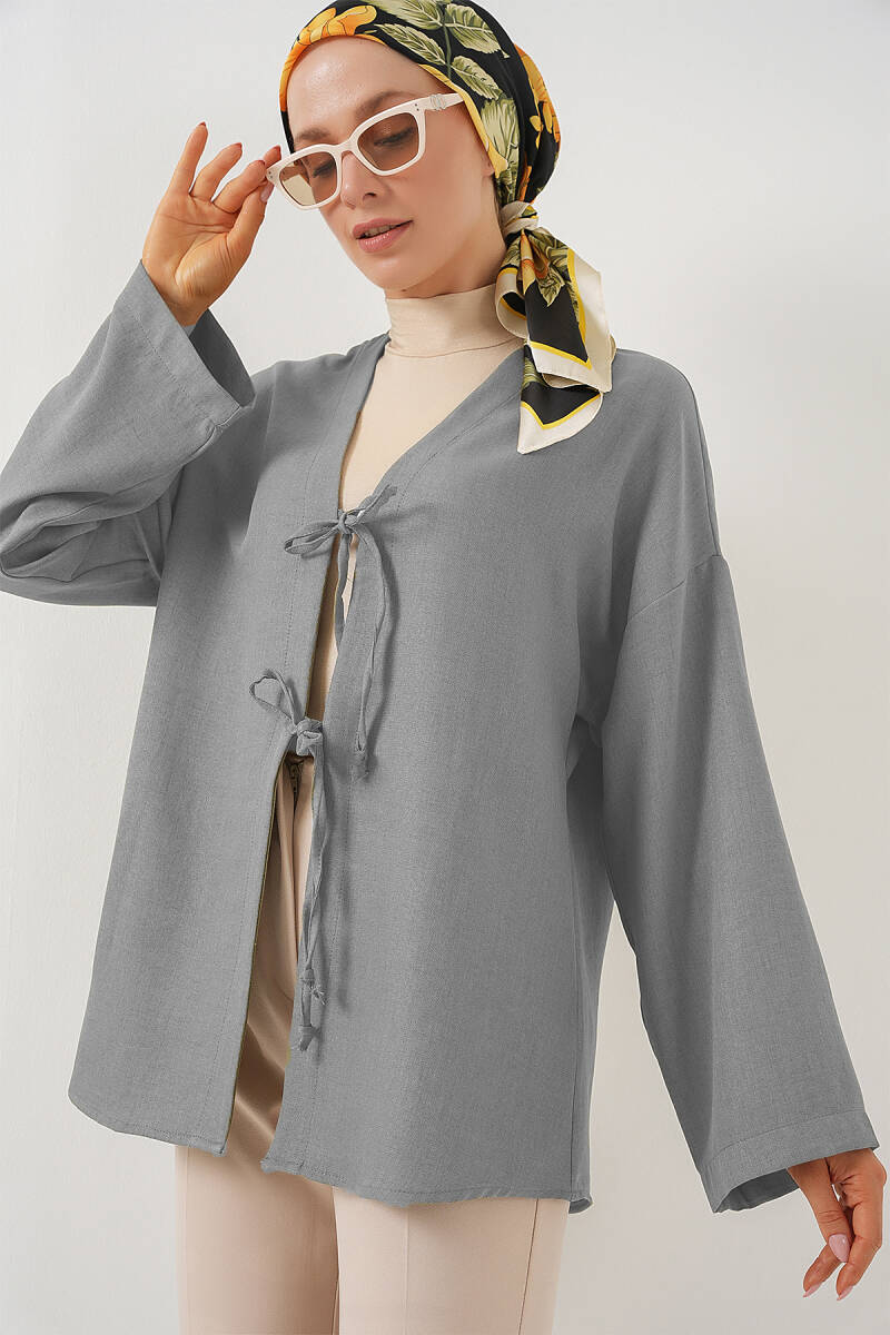 Keten Tesettür Kimono 5968 - Gri - BİGDART