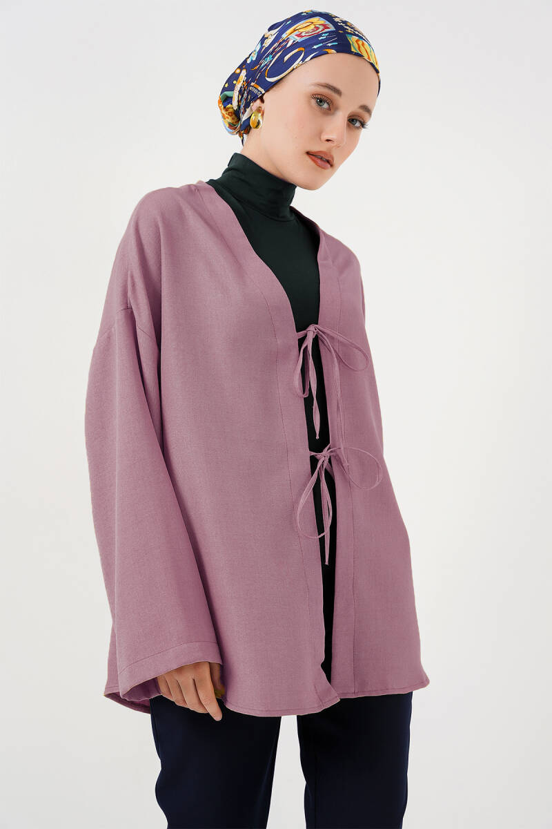 Keten Tesettür Kimono 5968 - Gül Kurusu - BİGDART