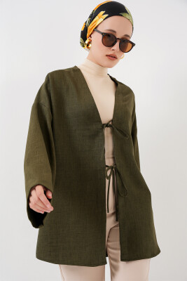 Keten Tesettür Kimono 5968 - Haki 