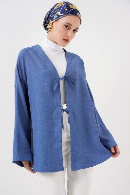 Keten Tesettür Kimono 5968 - İndigo 