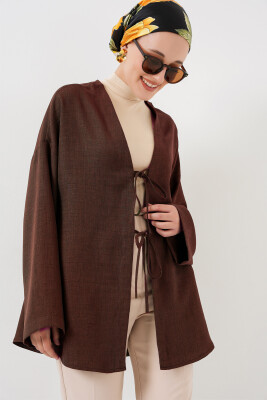 Keten Tesettür Kimono 5968 - Kahverengi - BİGDART
