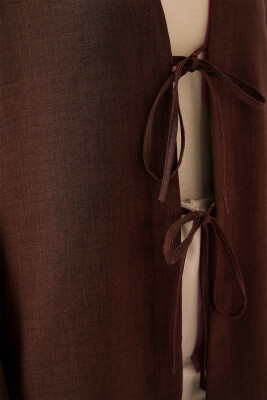 Keten Tesettür Kimono 5968 - Kahverengi - 2