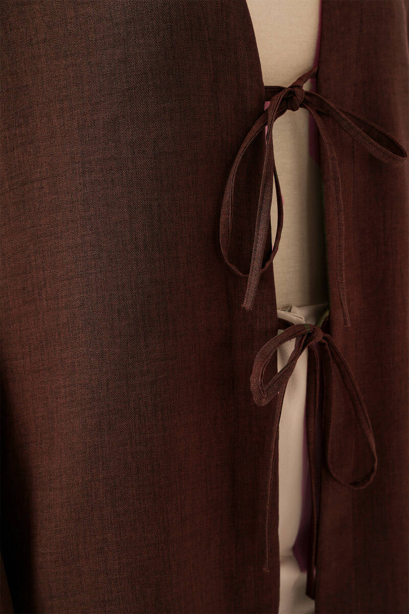 Keten Tesettür Kimono 5968 - Kahverengi (1)