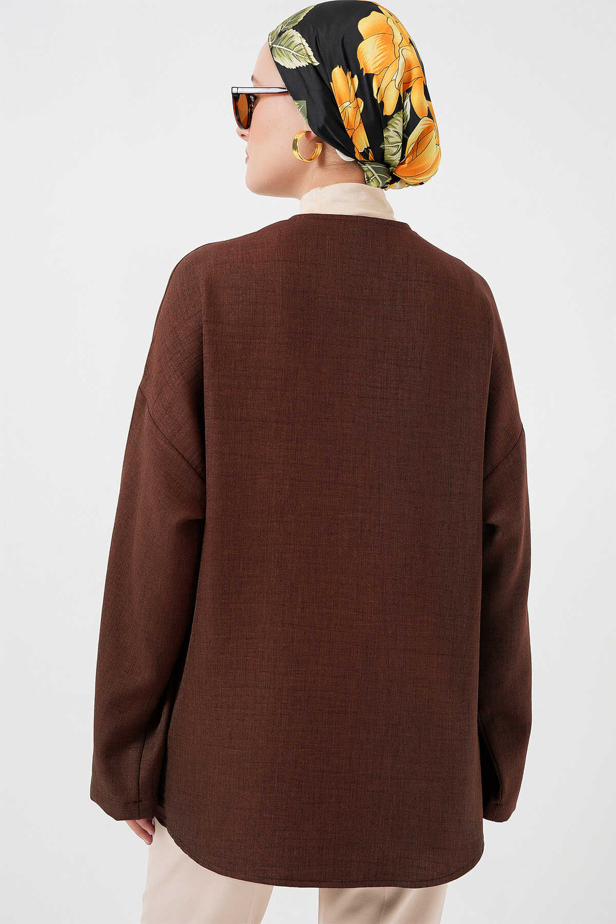 Keten Tesettür Kimono 5968 - Kahverengi - 3