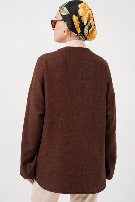 Keten Tesettür Kimono 5968 - Kahverengi - 3
