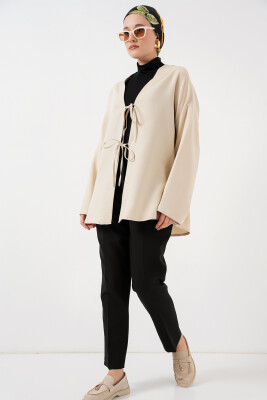 Keten Tesettür Kimono 5968 - Krem - 2