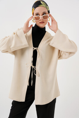 Keten Tesettür Kimono 5968 - Krem - 3