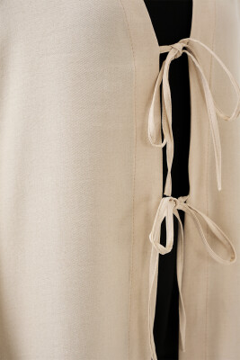 Keten Tesettür Kimono 5968 - Krem - 5