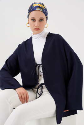 Keten Tesettür Kimono 5968 - Lacivert 