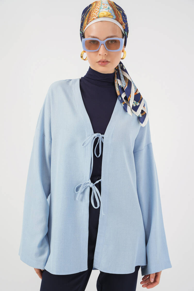 Keten Tesettür Kimono 5968 - Mavi - BİGDART