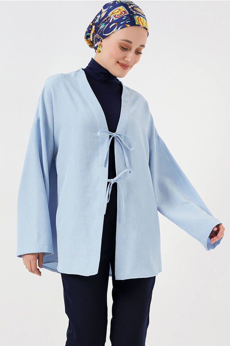 Keten Tesettür Kimono 5968 - Mavi - BİGDART