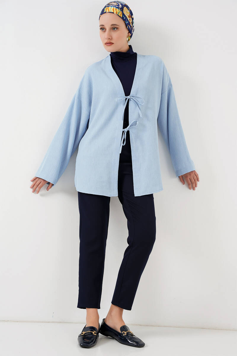 Keten Tesettür Kimono 5968 - Mavi (1)