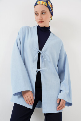 Keten Tesettür Kimono 5968 - Mavi - 3