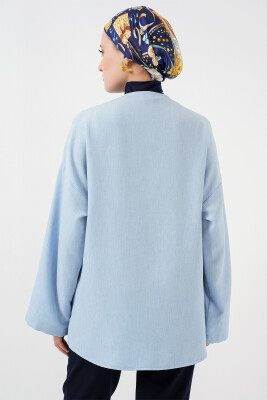 Keten Tesettür Kimono 5968 - Mavi - 5
