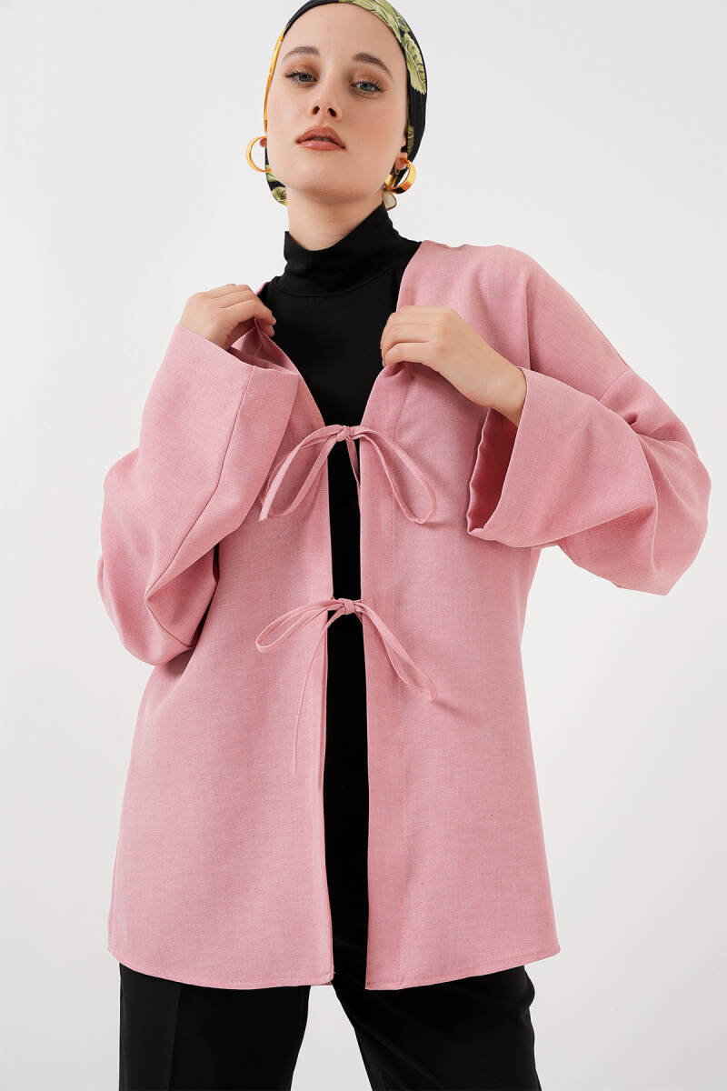 Keten Tesettür Kimono 5968 - Pudra - BİGDART