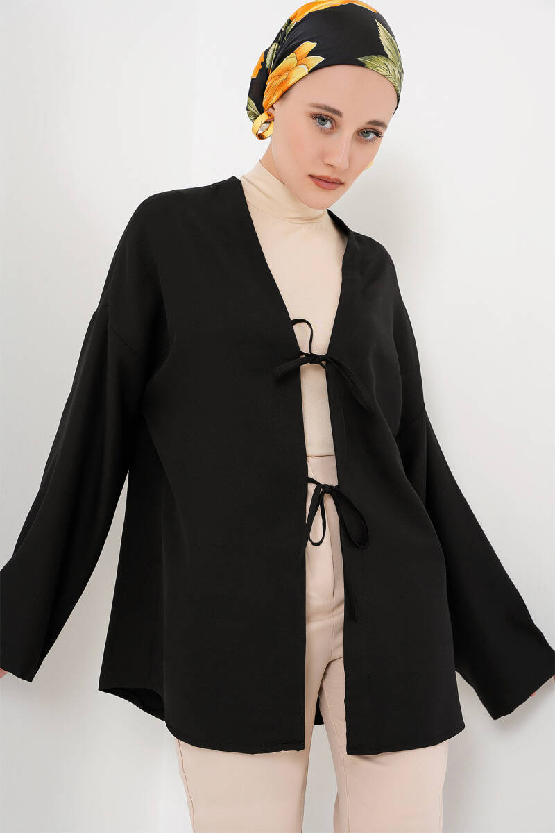 Keten Tesettür Kimono 5968 - Siyah - BİGDART