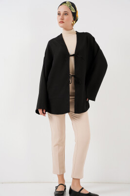 Keten Tesettür Kimono 5968 - Siyah - 2
