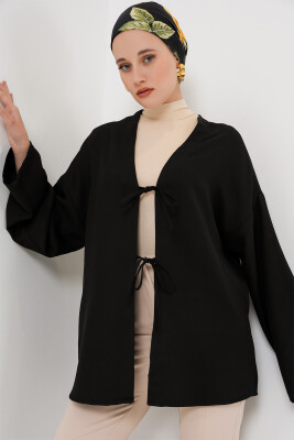 Keten Tesettür Kimono 5968 - Siyah - 3