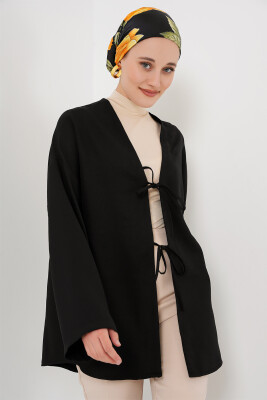 Keten Tesettür Kimono 5968 - Siyah - 4