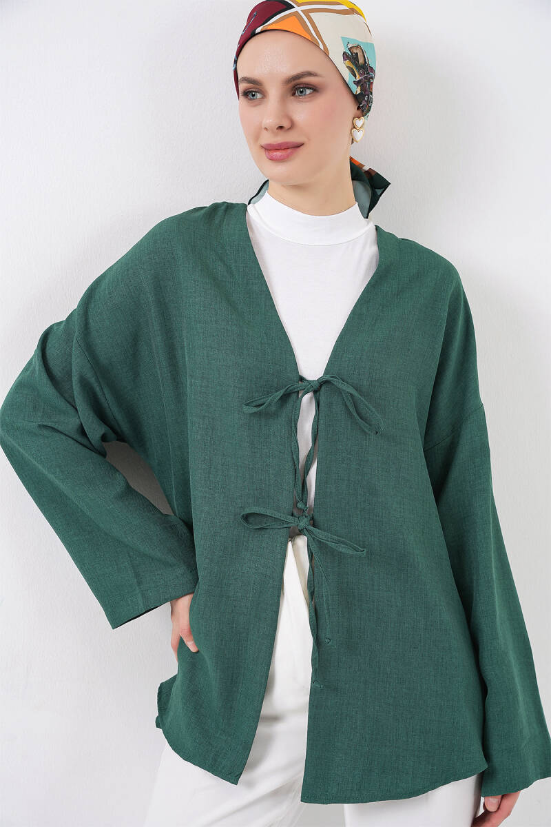 Keten Tesettür Kimono 5968 - Zümrüt Yeşili - BİGDART