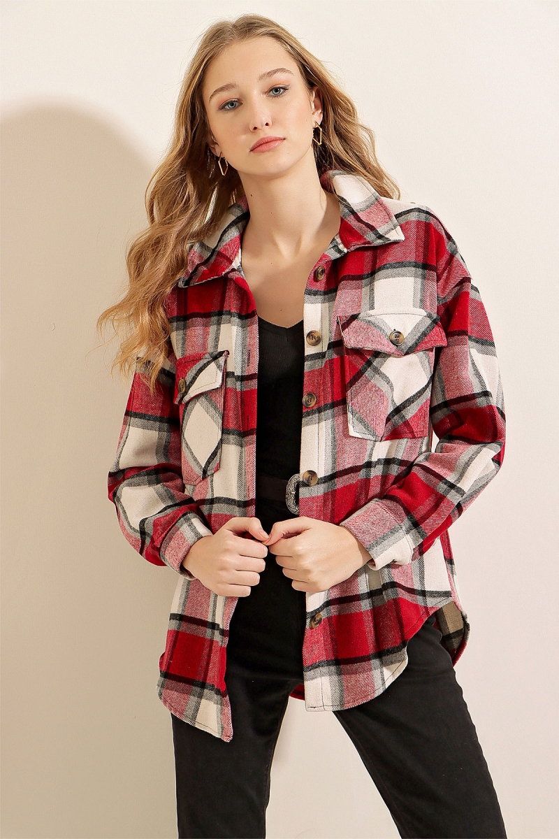 3979 Çift Cepli Gömlek - Kırmızı - BİGDART