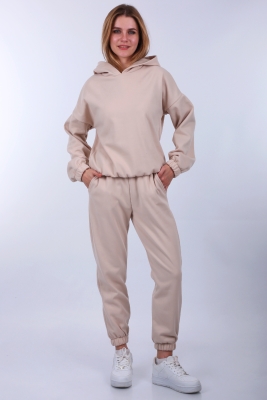 55376 Şardonlu Eşofman Takımı - Krem - BİGDART