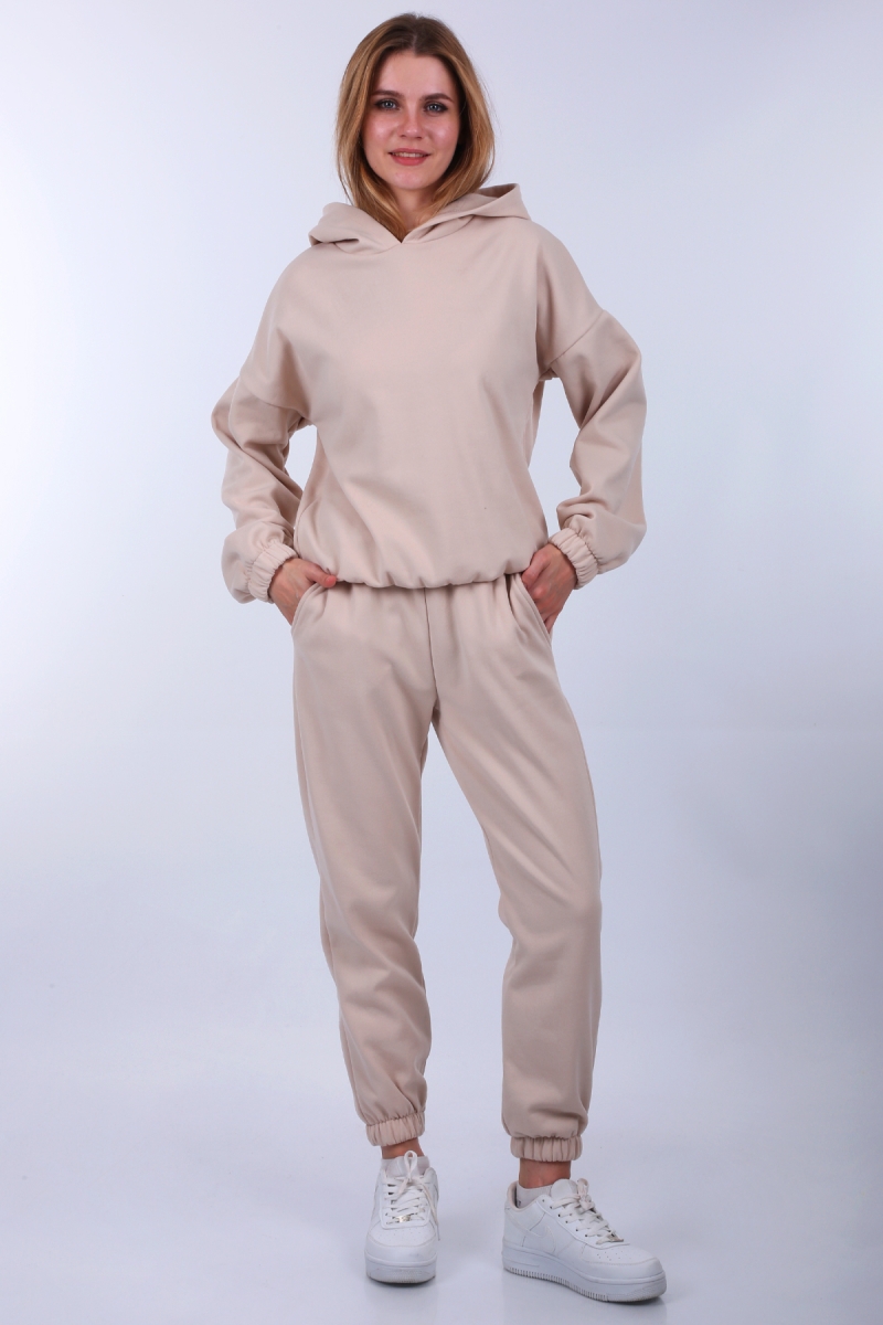 55376 Şardonlu Eşofman Takımı - Krem - BİGDART