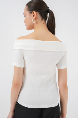 Kurdele Detaylı Örme Bluz 949 - Beyaz - 5
