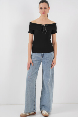 Kurdele Detaylı Örme Bluz 949 - Siyah - 2