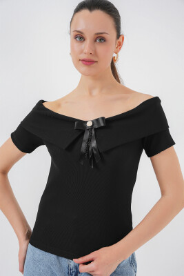Kurdele Detaylı Örme Bluz 949 - Siyah - 3
