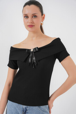 Kurdele Detaylı Örme Bluz 949 - Siyah - 4