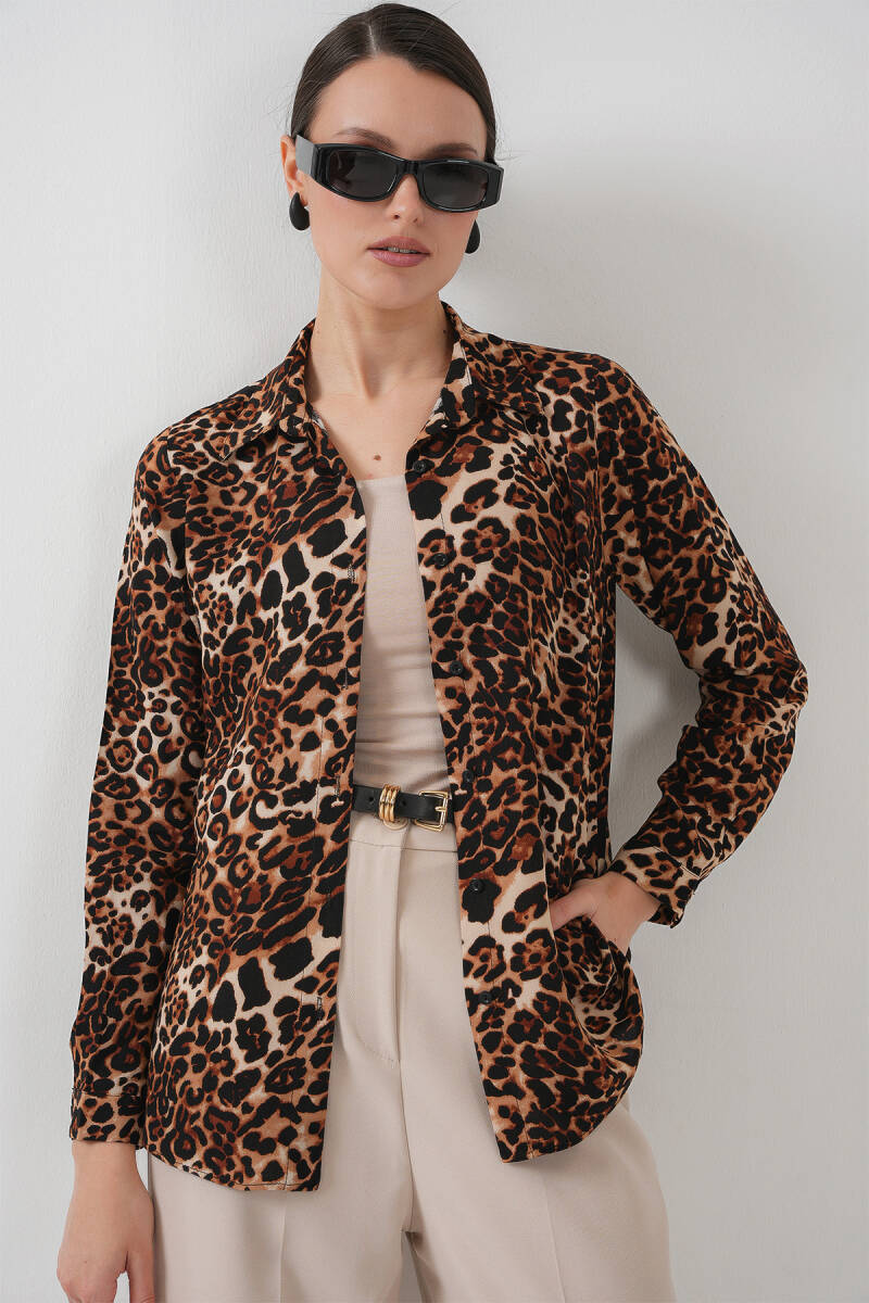 3721 Grafik Desenli Gömlek - C. Kahverengi - BİGDART