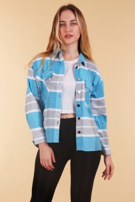 3853 Mavi Ekose Desen Çift Cepli Gömlek - BİGDART