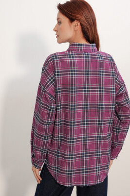 Kadın Ekose Desen Oversize Oduncu Gömlek 3854 Mor - 6