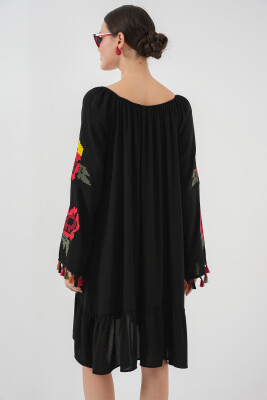 Nakışlı Midi Elbise 2531 - Siyah - 5
