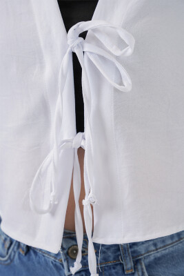 Önü Bağlamalı Keten Kimono 960 - Beyaz - 5