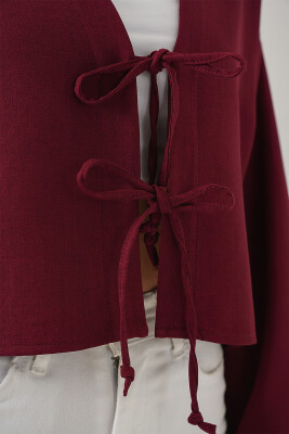 Önü Bağlamalı Keten Kimono 960 - Bordo - 5