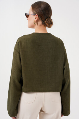 Önü Bağlamalı Keten Kimono 960 - Haki - 6