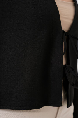 Önü Bağlamalı Keten Kimono 960 - Siyah - 5