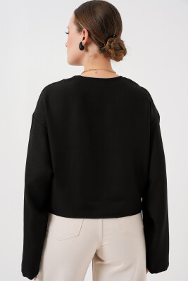 Önü Bağlamalı Keten Kimono 960 - Siyah - 6