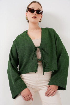 Önü Bağlamalı Keten Kimono 960 - Zümrüt Yeşili 