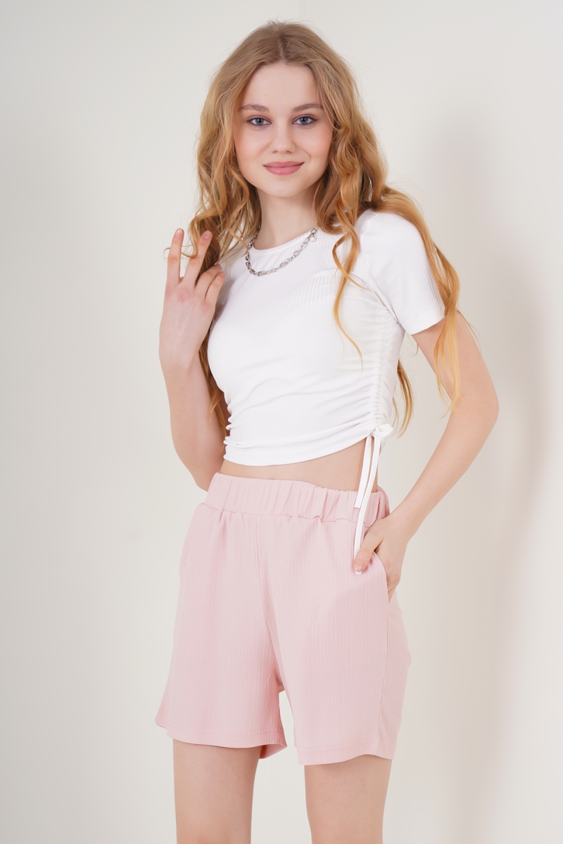 5322 Örme Şort - Pudra - BİGDART