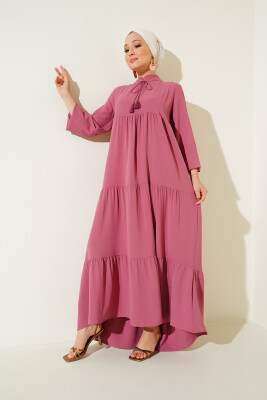 T1627 Yaka Bağcıklı Elbise - A. Pembe - 3