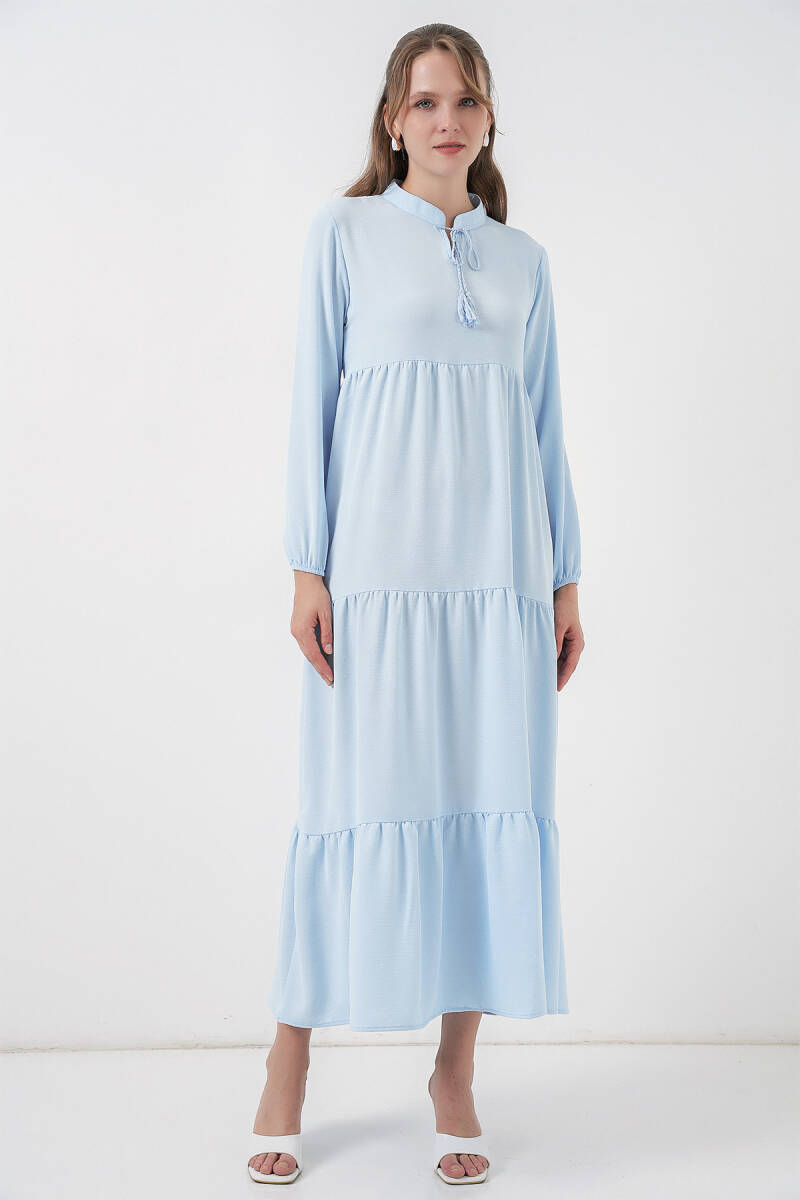 T1627 Yaka Bağcıklı Elbise - B.Mavi - BİGDART