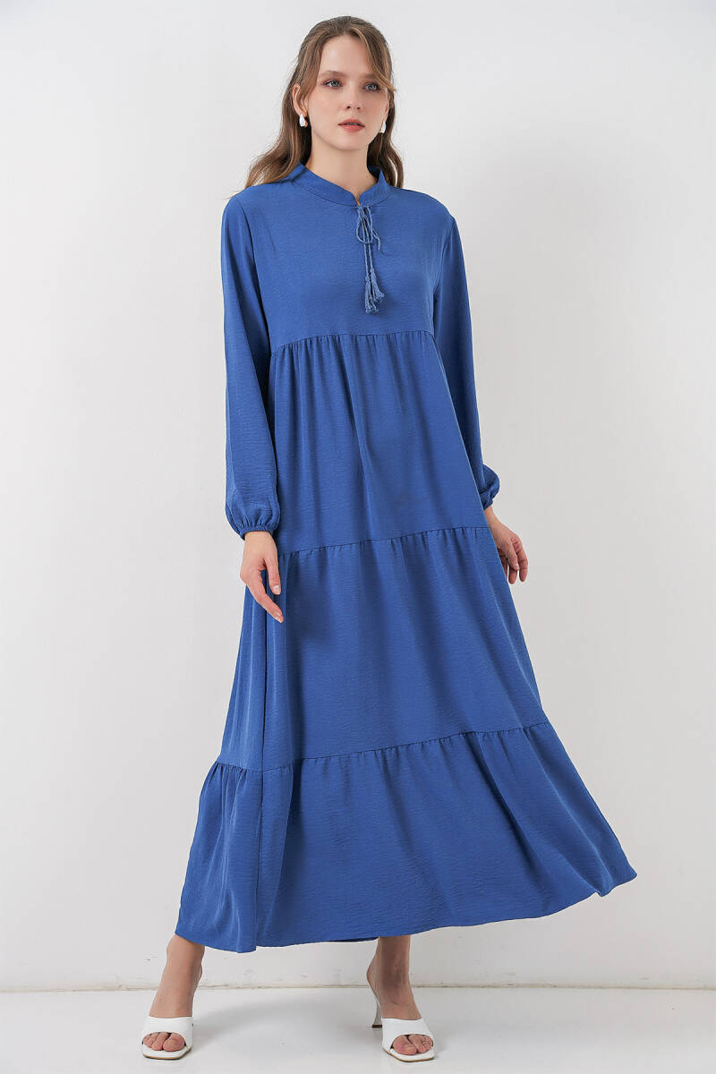 T1627 Yaka Bağcıklı Elbise - C.Saks - BİGDART