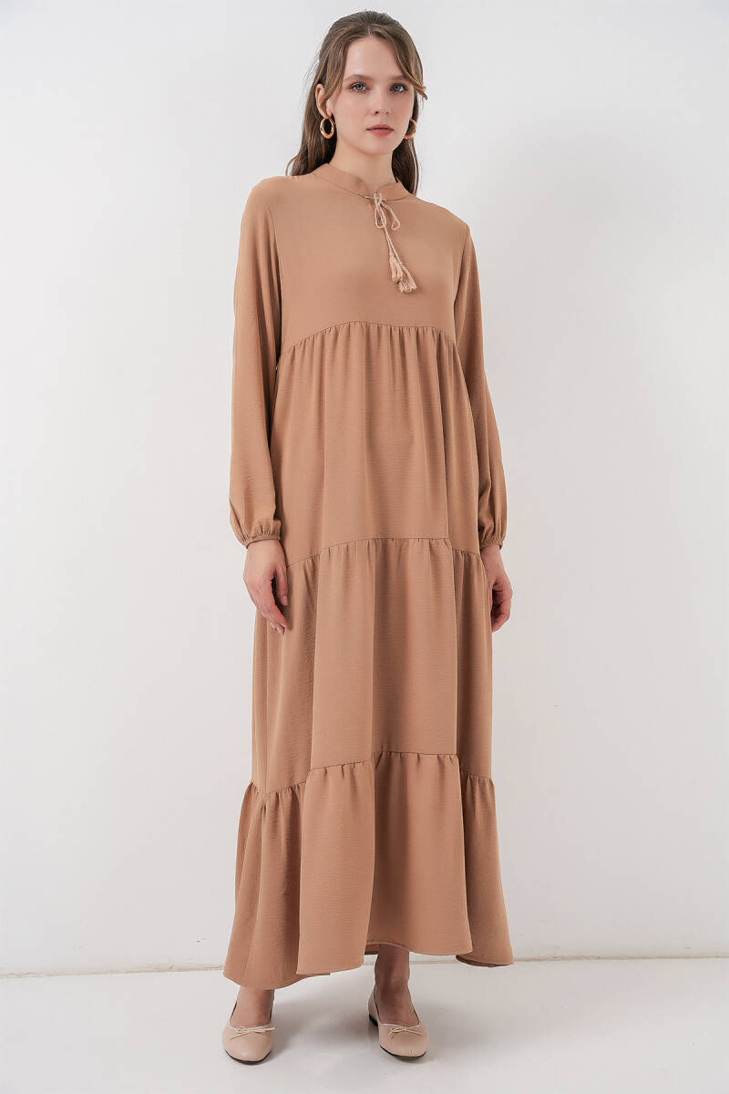 T1627 Yaka Bağcıklı Elbise - D.Vizon - BİGDART