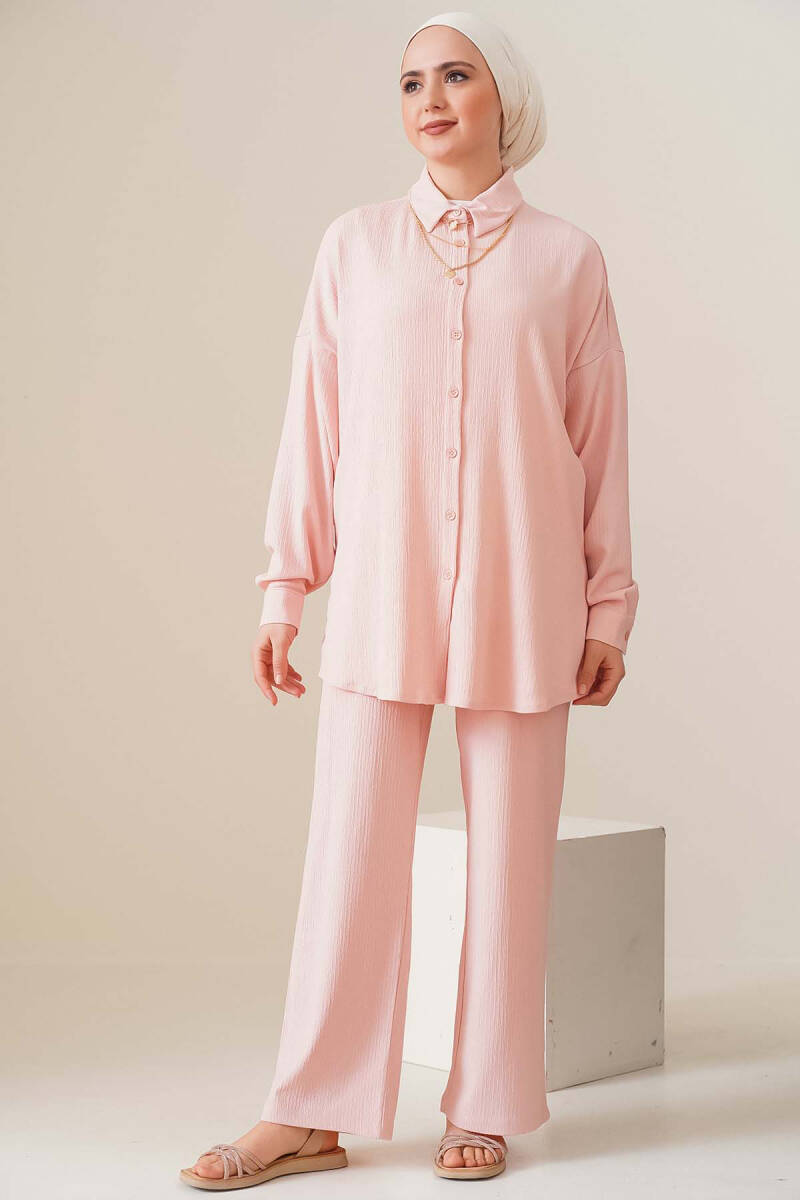 T5858 Örme Tesettür İkili Takım - Pudra - BİGDART