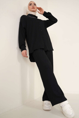 T5858 Örme Tesettür İkili Takım - Siyah 