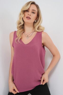 V Yaka Sıfır Kol Bluz 950 - A.Gül Kurusu 